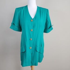 Vintage Jacket Blouse‎ Womens 11 Shoulder Pads Long Grannycore  Feminine 80s 90s